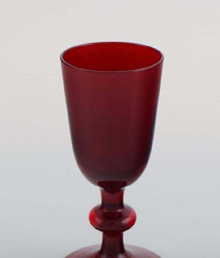 Monica Bratt For Reijmyre, Twelve Liqueur Glasses In Red Mouth Blown Art Glass photo for sale