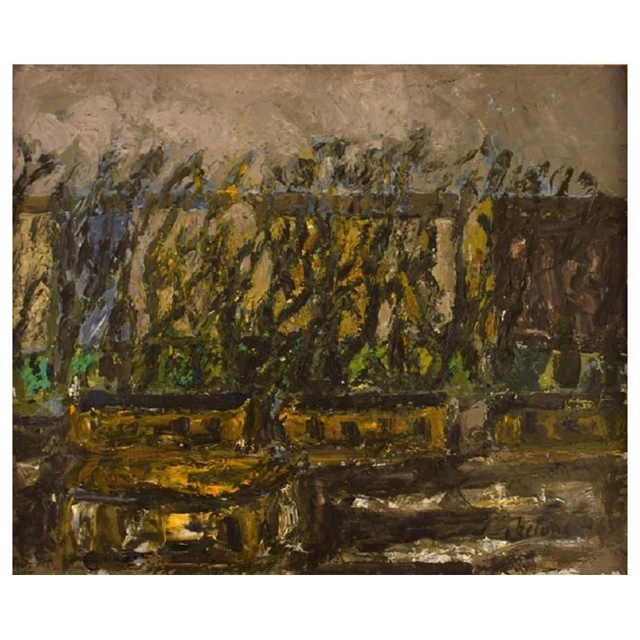Poul Ekelund, Denmark, Oil On Canvas, Landscape With Houses