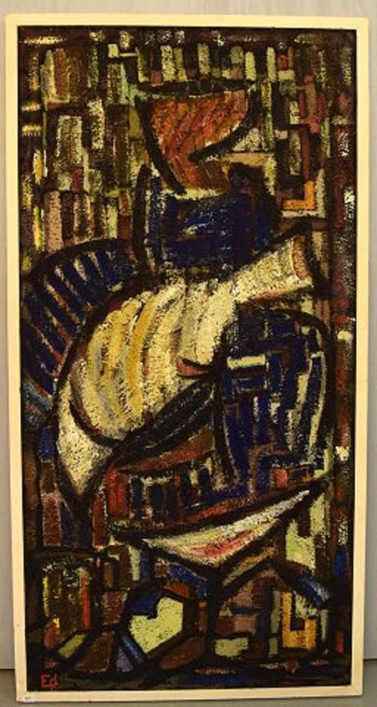 Scandinavian Modernist, Oil On Board, Modernist Composition photo furniture