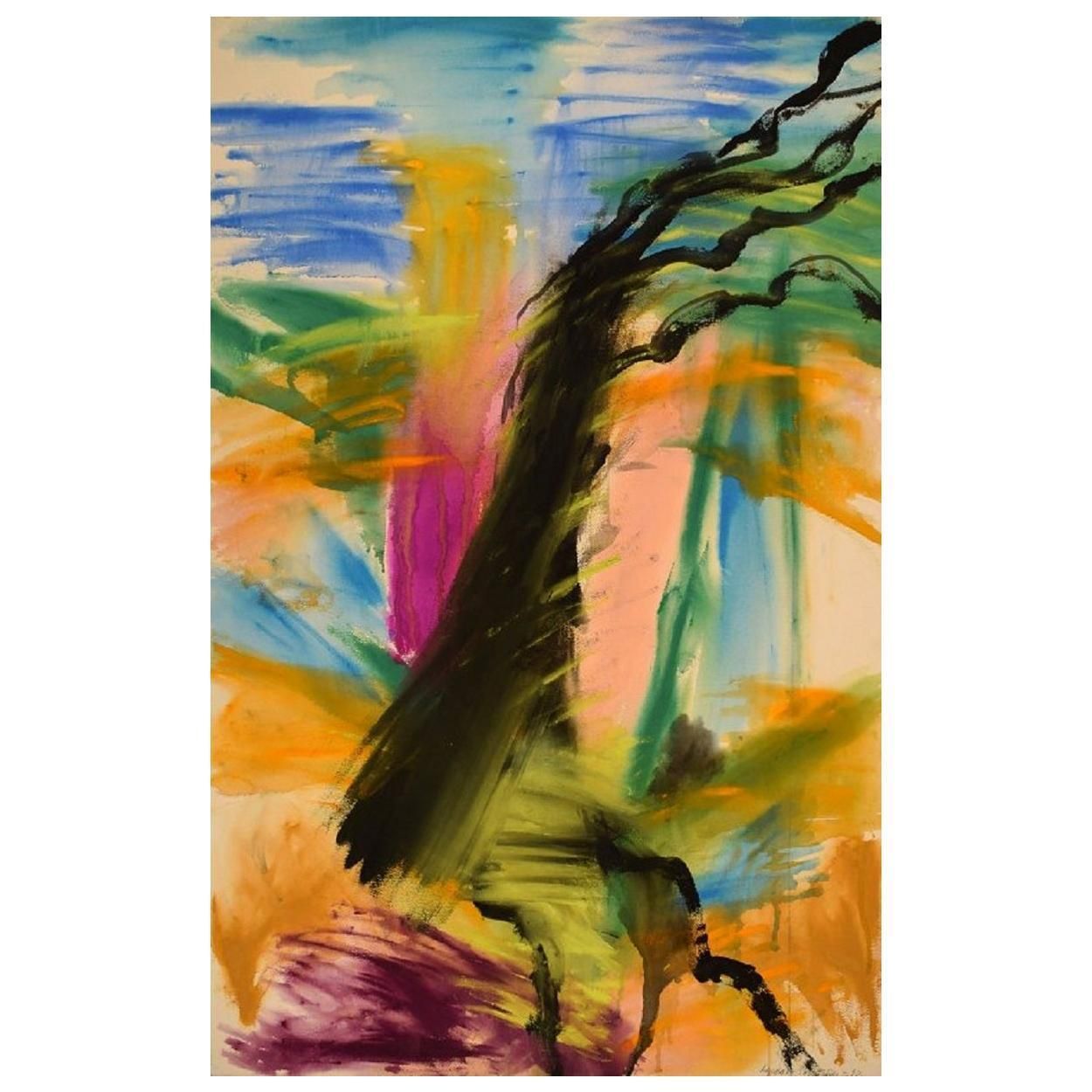 Ivy Lysdal Gouache On Cardboard Abstract Modernist Painting Dated 1992