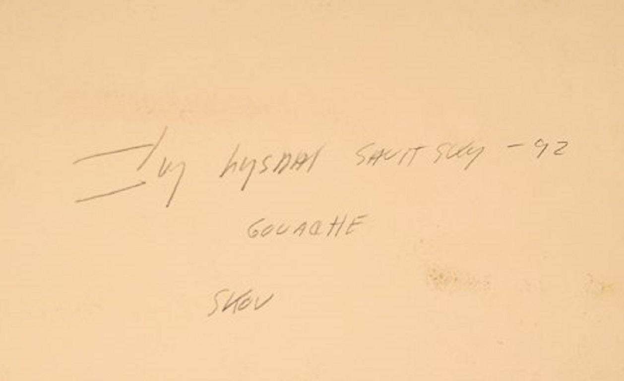 Ivy Lysdal Gouache On Cardboard Abstract Modernist Painting Dated 1992 photo Art