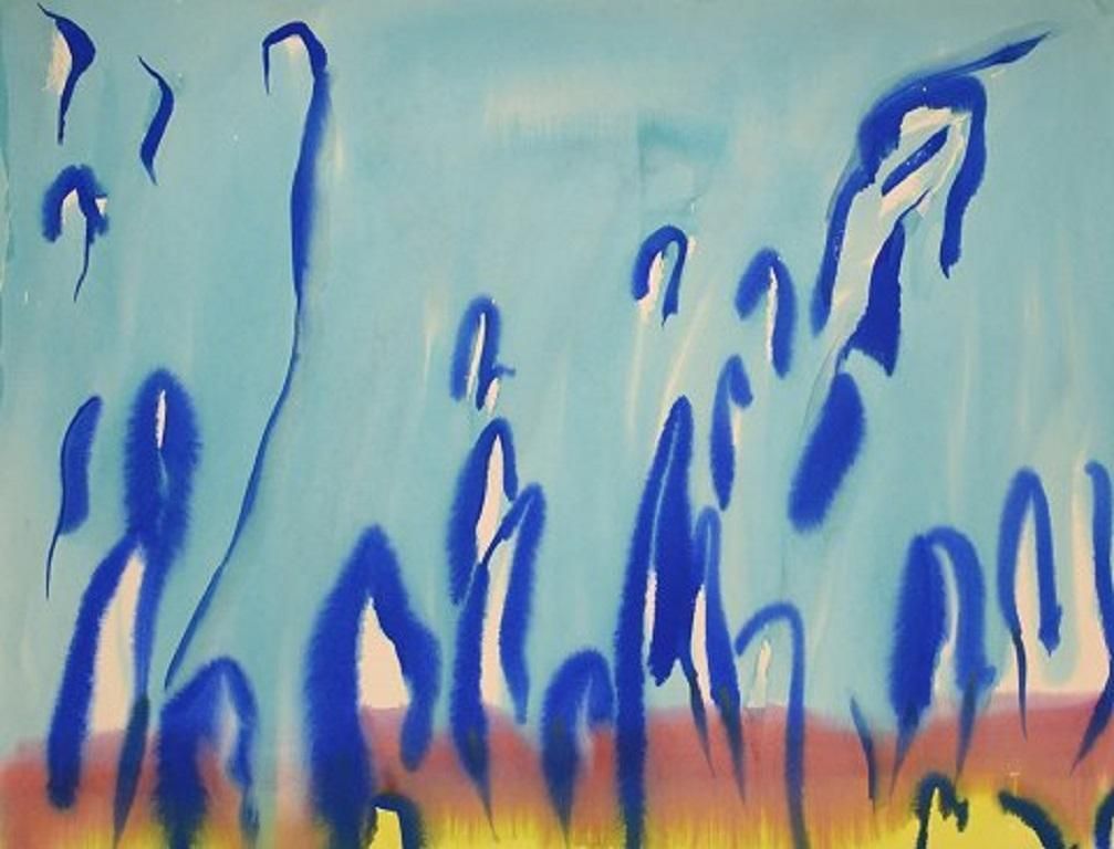 Ivy Lysdal, Gouache On Cardboard, Abstract Modernist Painting, Late 20th C photo furniture