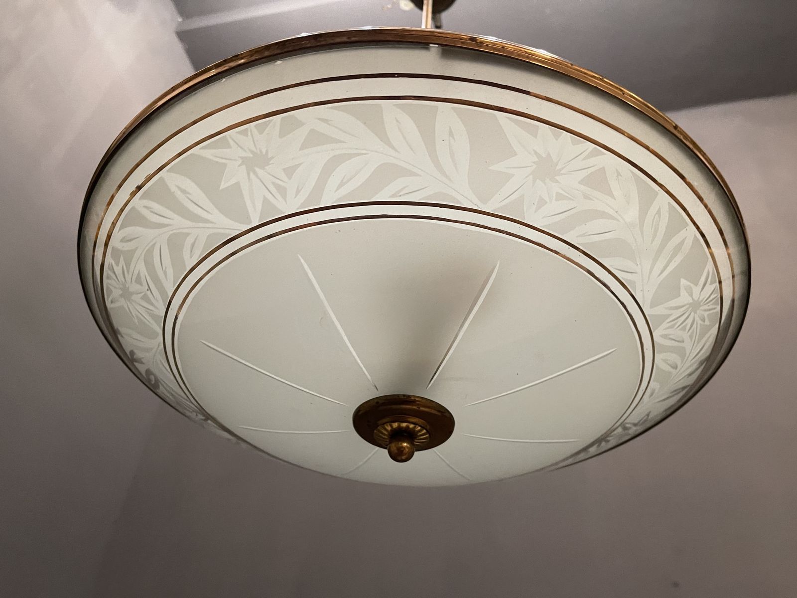 Lighting Italian Glass Etched Light Pendant 1950’s photo