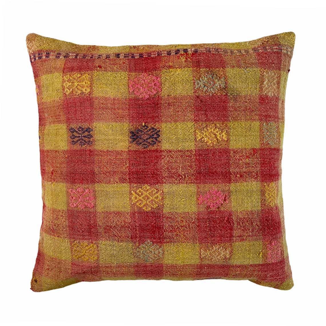 Kilim Pillow 60 X 60 Cm Tapis Kelim Kilim Pillow Cover ,Vintage Meditation Bench Kelim Teppich Boho Kilim Cushion Kilim Sofa Turkish Pillow photo vinterior