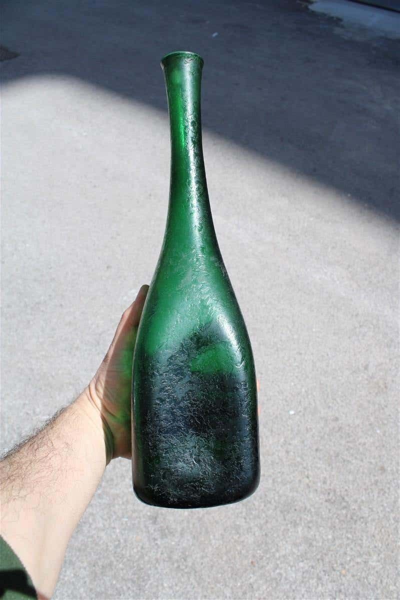 Seguso Corroded Cobalt Green Vase In The Shape Of A Bottle, 1960s photo vintage