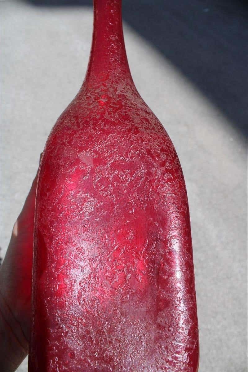 Seguso Corroded Cobalt Red Vase In The Shape Of A Bottle, 1960s photo vintage