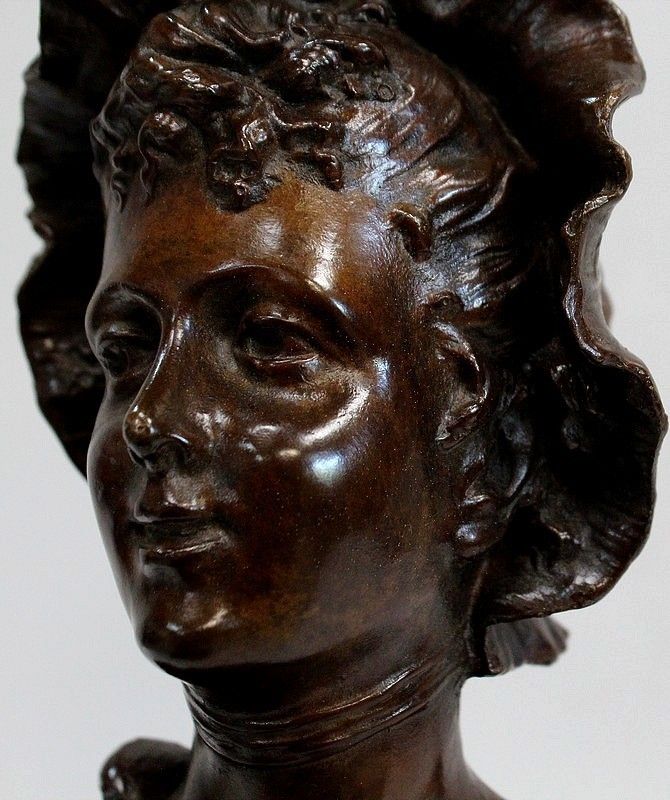Bronze "Woman With A Hat", By Meslais, Early 20th Century photo vinterior