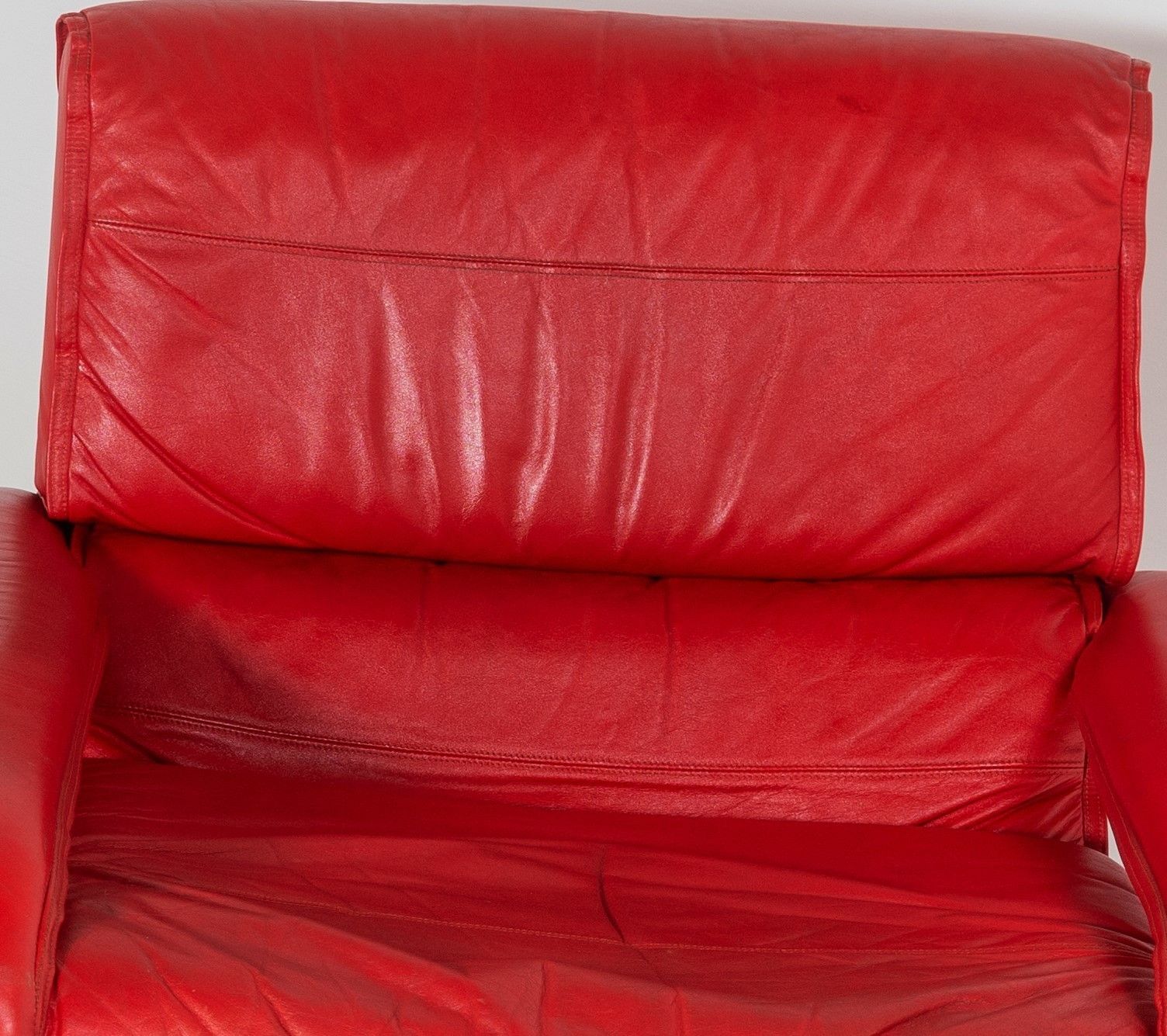 Mid Century Pieff Gamma Red Leather Tubular Chrome Suite Complete With Leather Swivel Chair Set And Leather Armchair Set And Leather Footstool photo buy