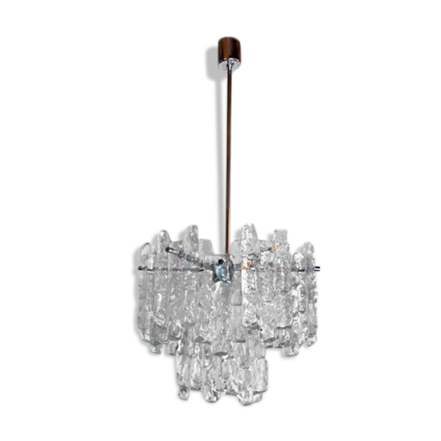 J.T Kalmar 'Glaçon' Chandelier, Frosted Glass, 2 Levels, Austria, 1970