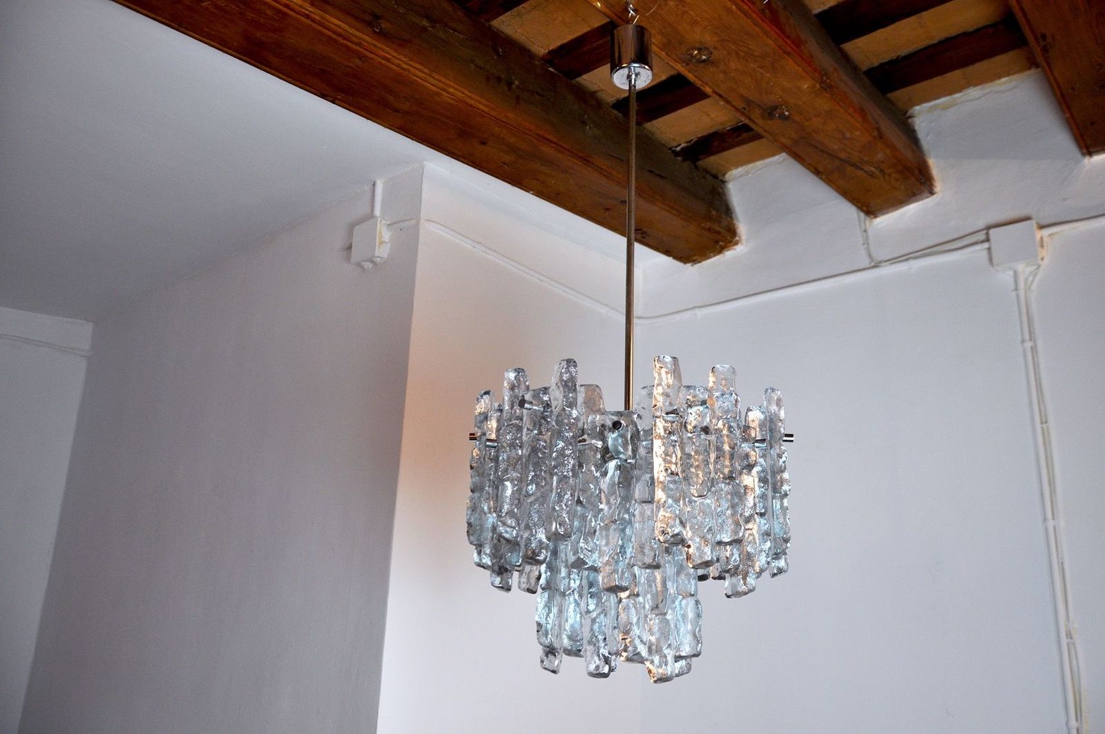 J.T Kalmar 'Glaçon' Chandelier, Frosted Glass, 2 Levels, Austria, 1970 photo furniture