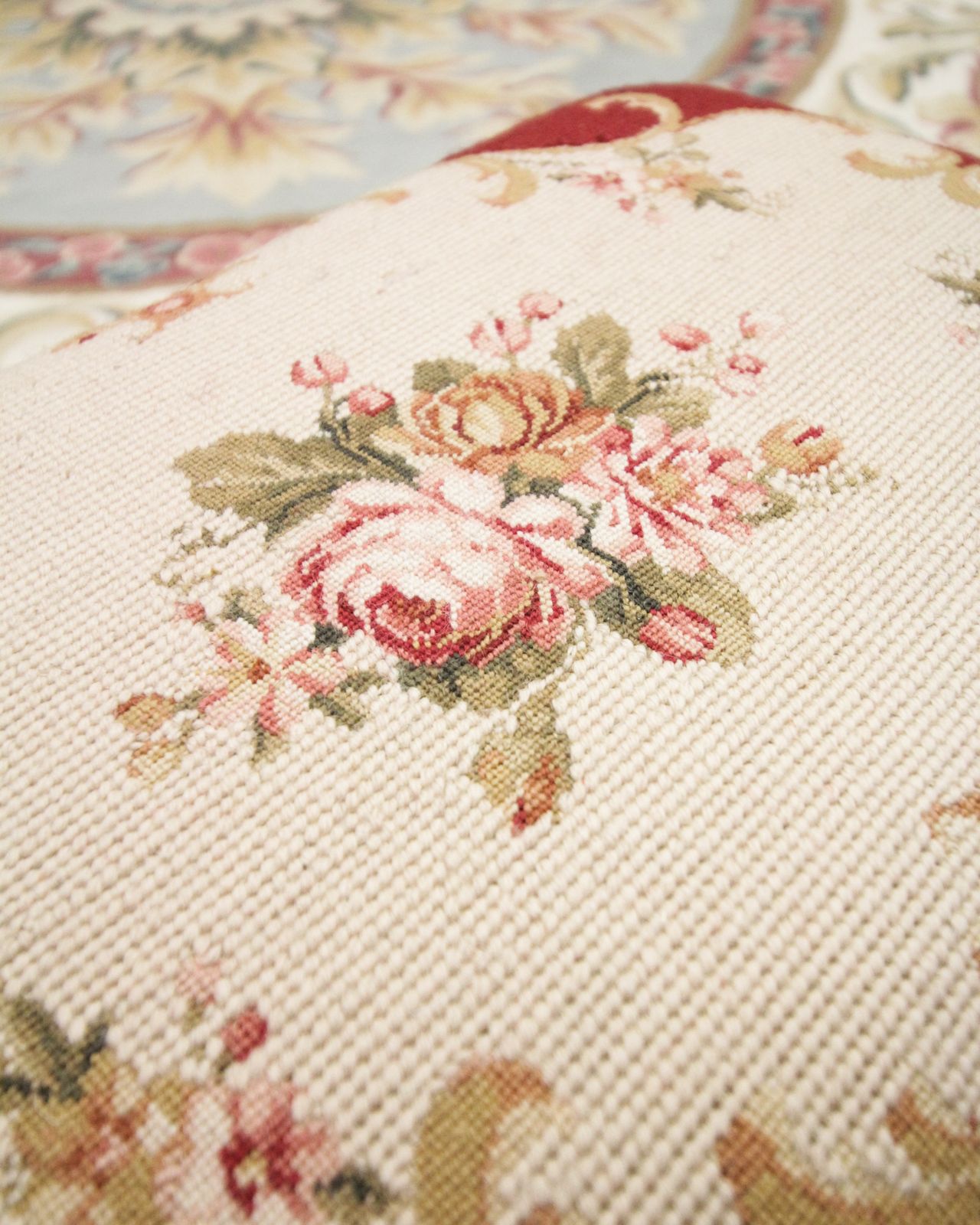 Small Floral Vintage Aubusson Style Upholstered Foot Stool photo 350.0