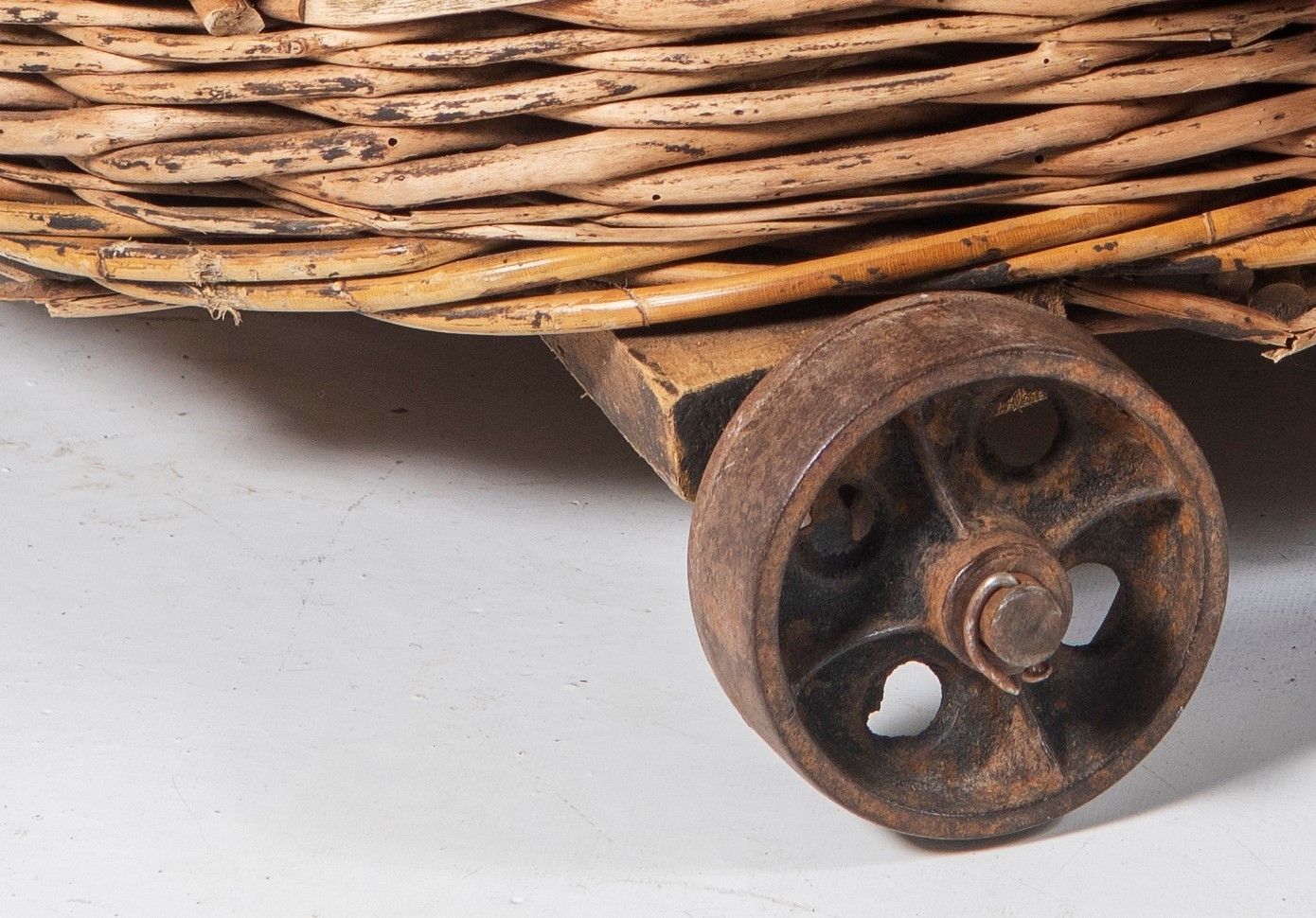 Large Wicker Dog Bed Or Log Basket On Cast Iron Wheels photo Home Decor