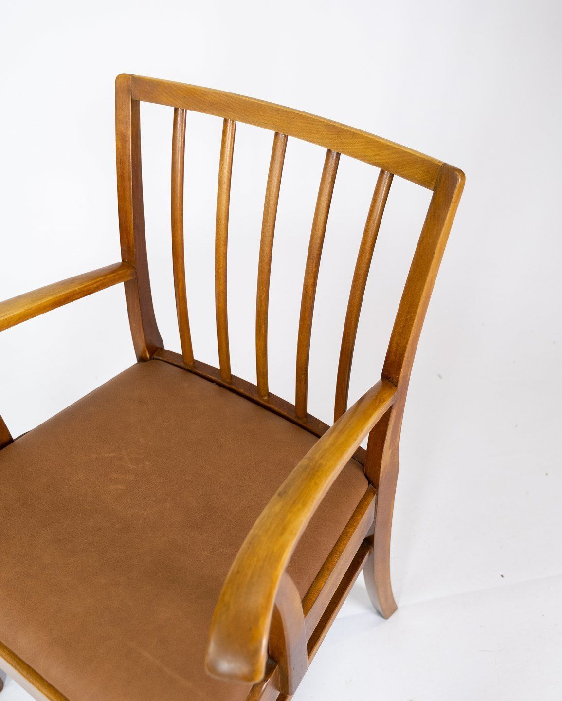 Set Of Two Armchairs In Light Wood And Upholstered With Light Brown Leather By A Danish Master Carpenter From The 1940s. photo 1535.0