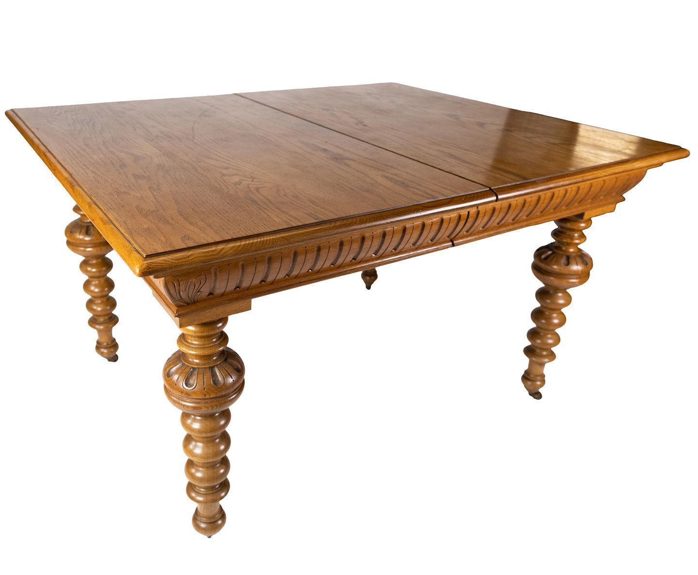 Large Dining Table Of Light Wood With Cutouts And Pull Out Plates From The 1920s.