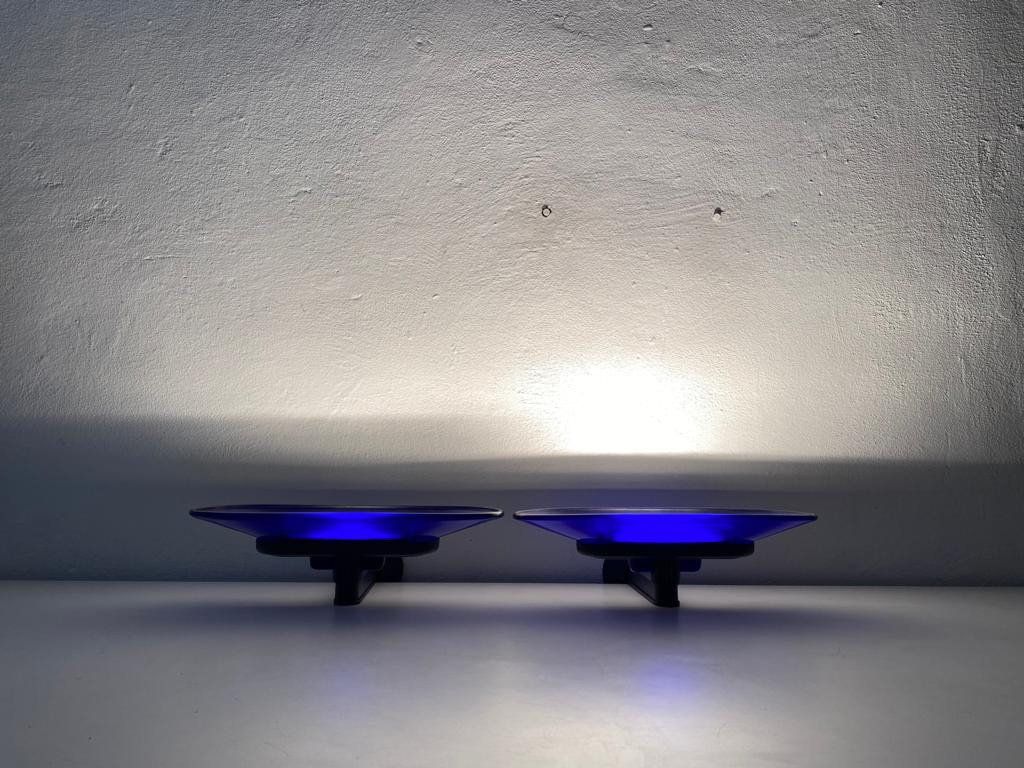 Cobalt Blue Glass & Grey Metal Body Pair Of Sconces By Arteluce, A500 Design By King And Miranda, 1970s, Italy photo buy