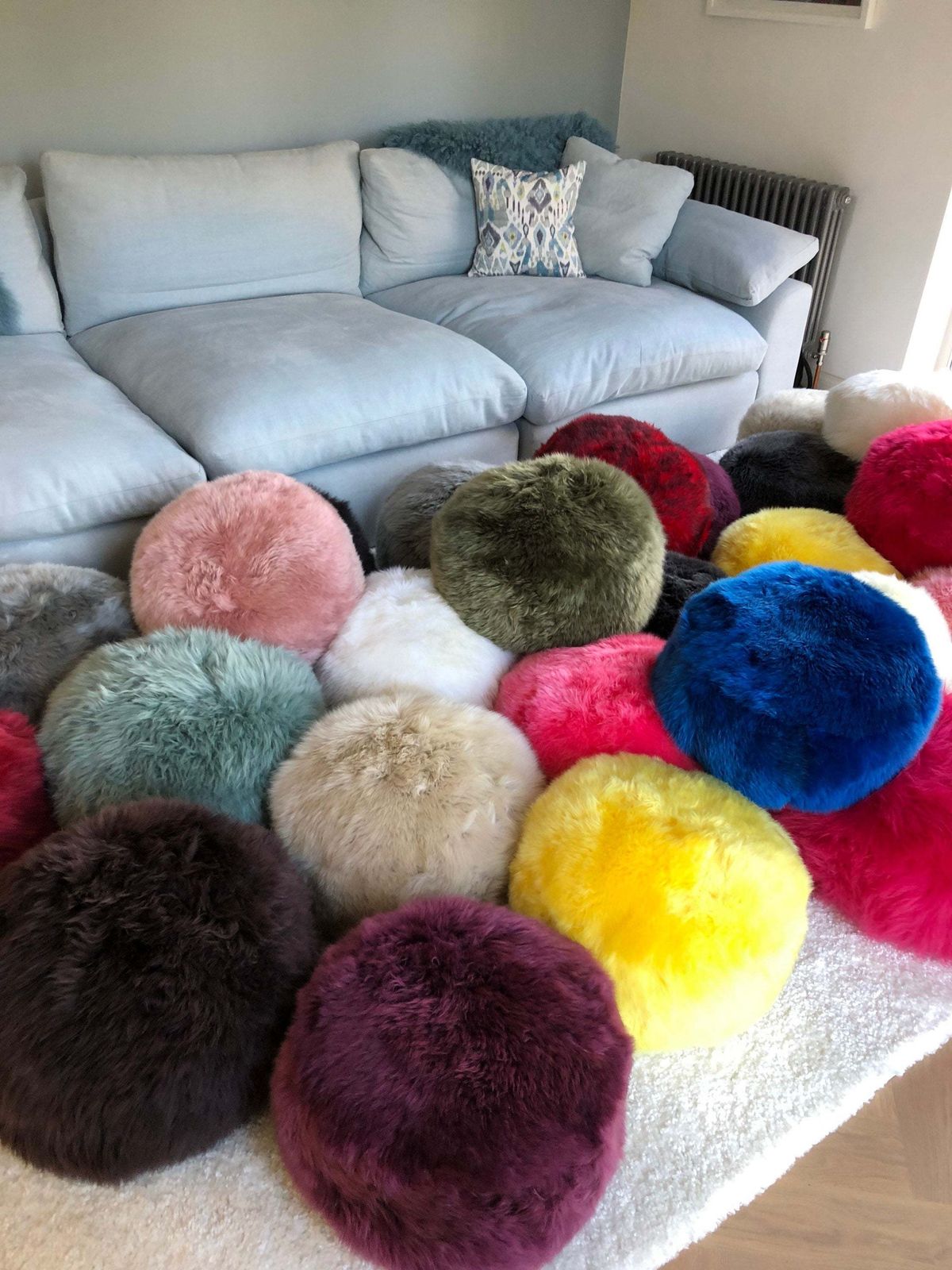 Green Sheepskin Pouffe, Dark Khaki Genuine Sheepskin, Sheepskin Pouffe, Sheepskin Footstool, Luxury Gift, photo furniture