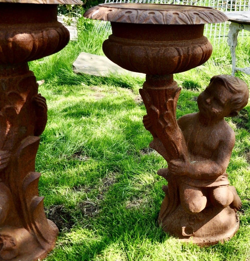 Pair Of Classical Iron Planters In The Form Of The Gemini Twins photo furniture