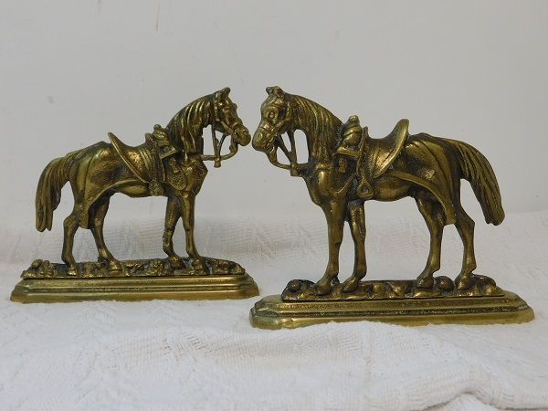 Pair Of Antique Brass Horse Chimney Ornaments