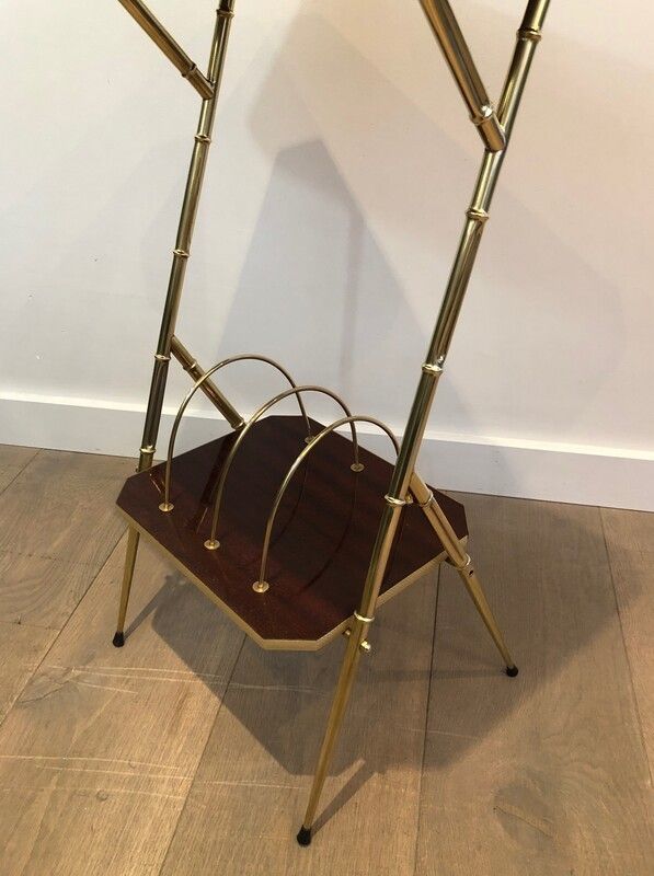 Mahogany And Faux Bamboo Gilt Metal Side Table With Magazine Rack. French. Circa 1970 photo vinterior