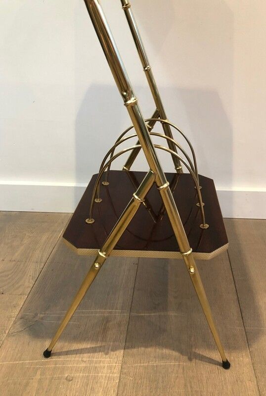 Mahogany And Faux Bamboo Gilt Metal Side Table With Magazine Rack. French. Circa 1970 photo buy