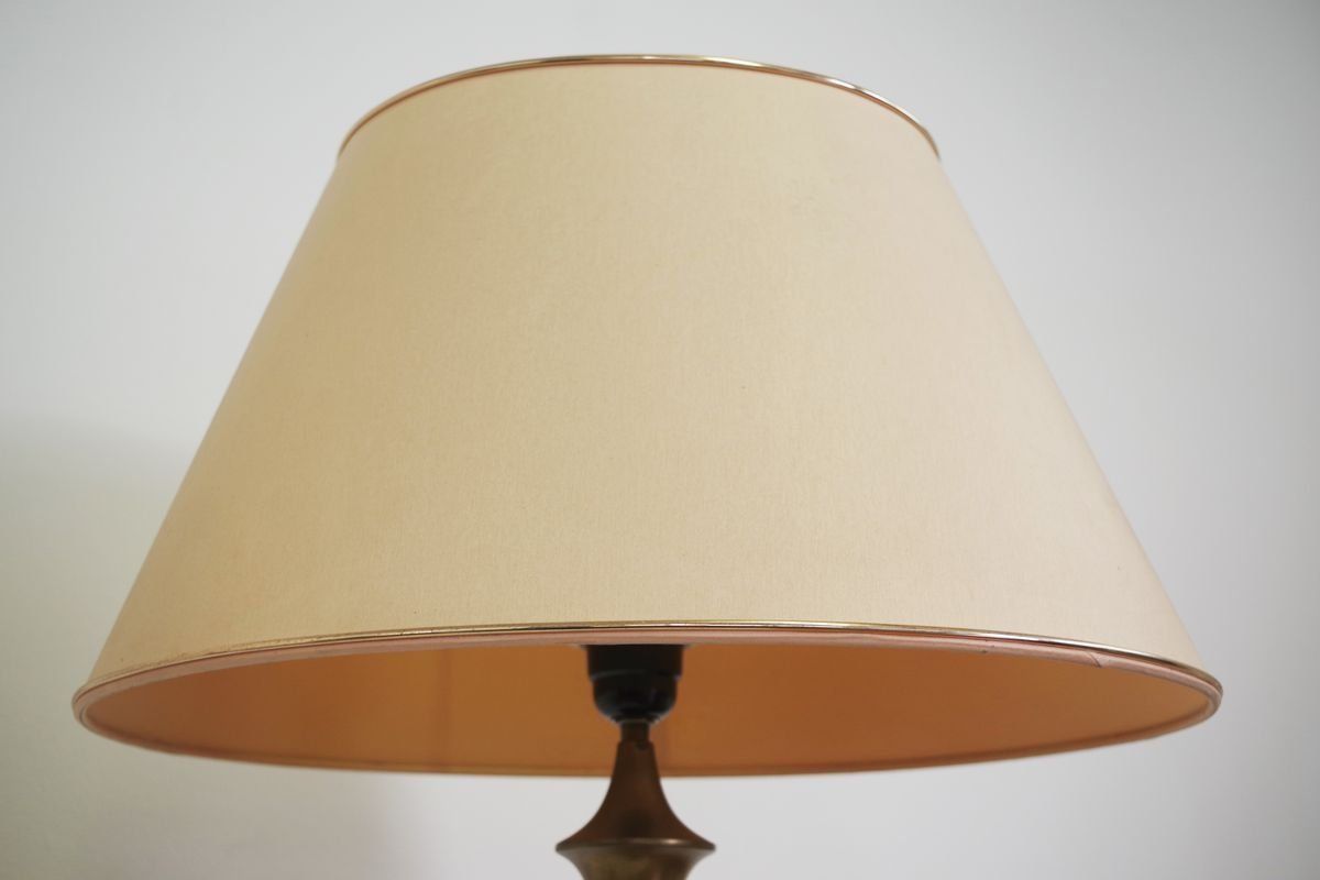 635.0 Lampade In Mogano, Brass & Cotton Hats Di Abat Jour, Anni '50, Set Di 2 photo
