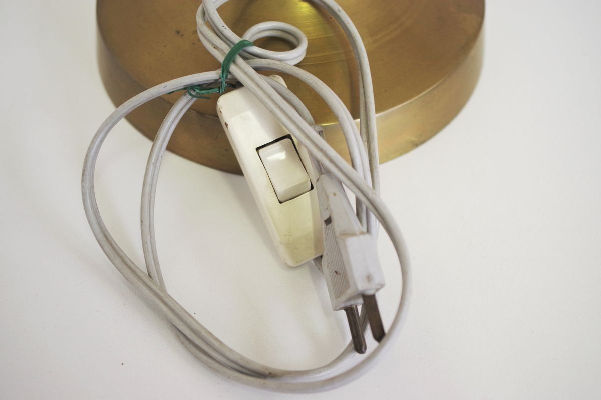 photo vinterior Lampade In Mogano, Brass & Cotton Hats Di Abat Jour, Anni '50, Set Di 2