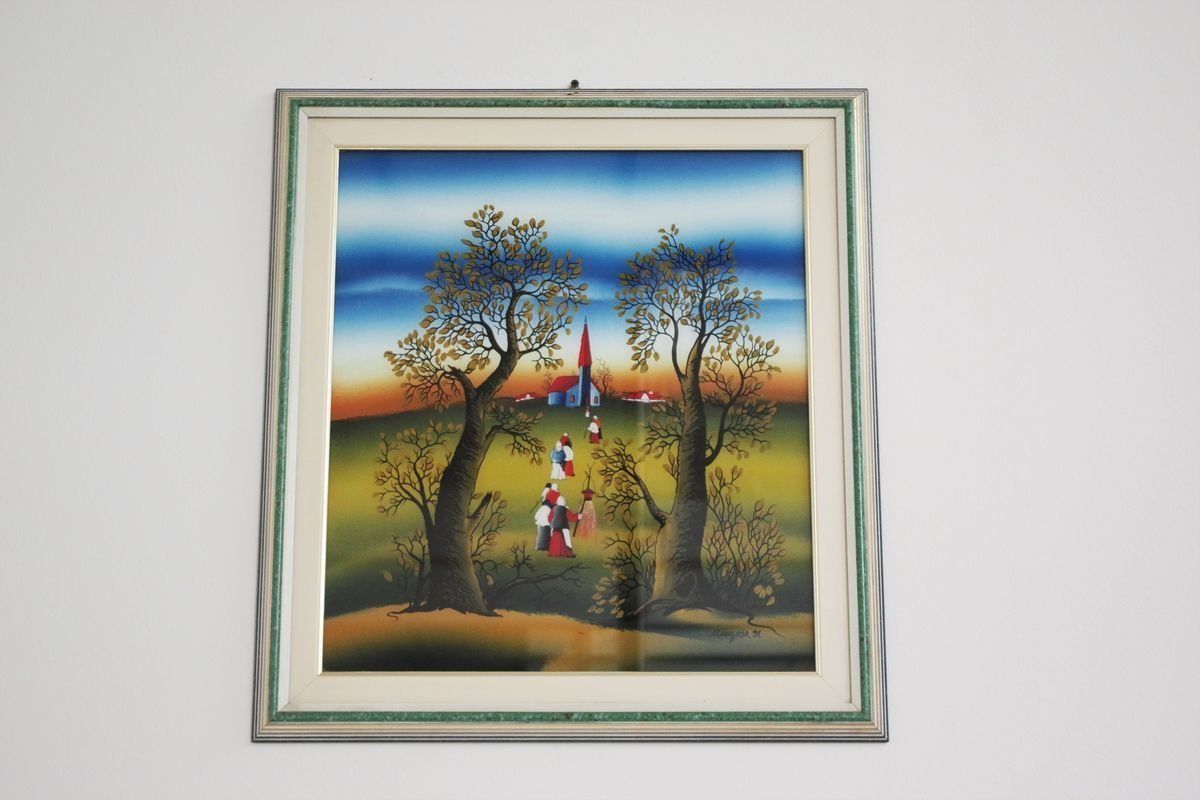 Dipinti Ad Olio Su Tela Di Mugosa Naif, 1991, Set Di 3