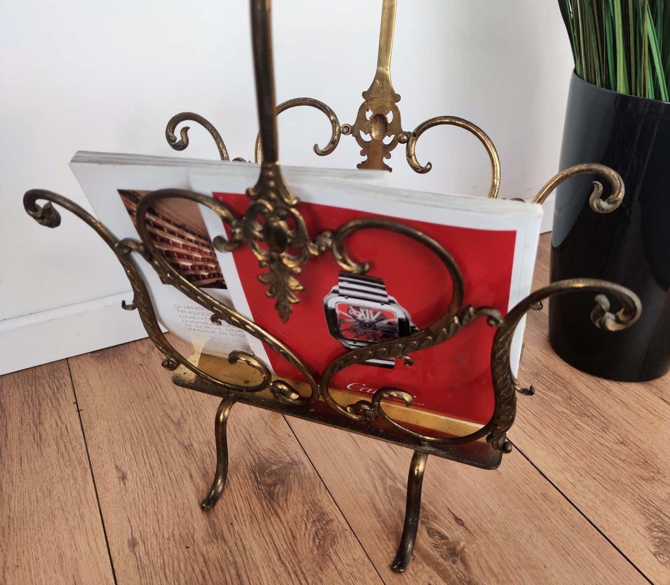 1950s Italian Midcentury Neoclassical Regency Brass Magazine Stand Or Rack photo furniture
