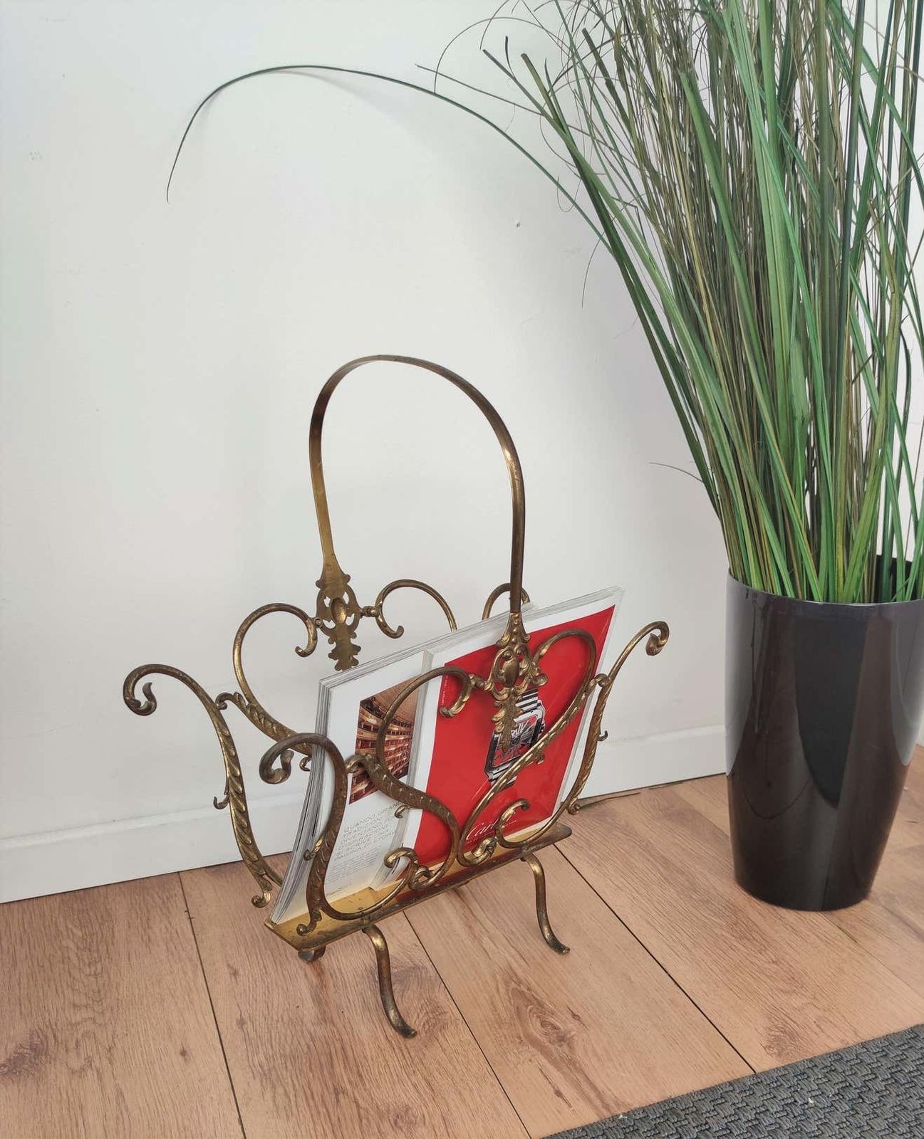 1950s Italian Midcentury Neoclassical Regency Brass Magazine Stand Or Rack photo buy