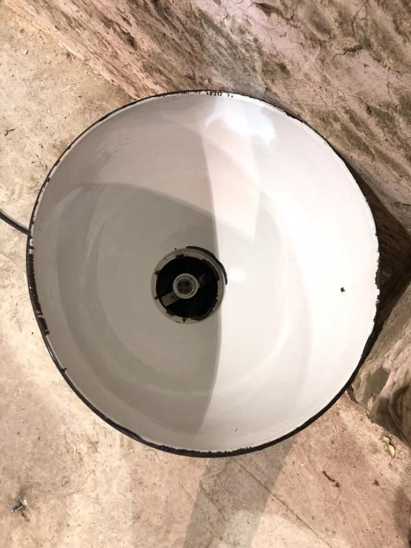 Industrial Pendant Lamp In Gray And White Lacquered Sheet From The 1950s / 60s photo for sale