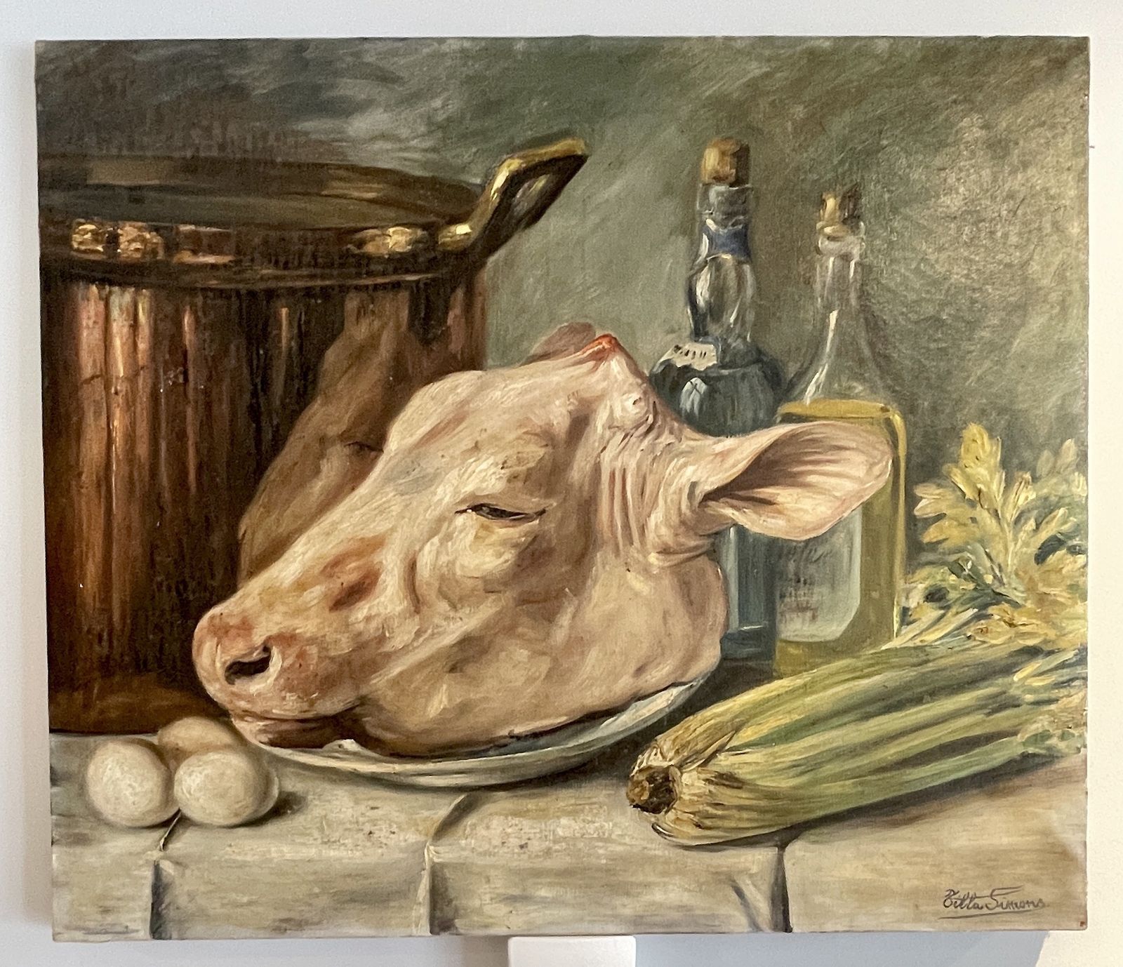 Antique Oil Painting Picture By Renowned Artist Tilla Simons photo for sale