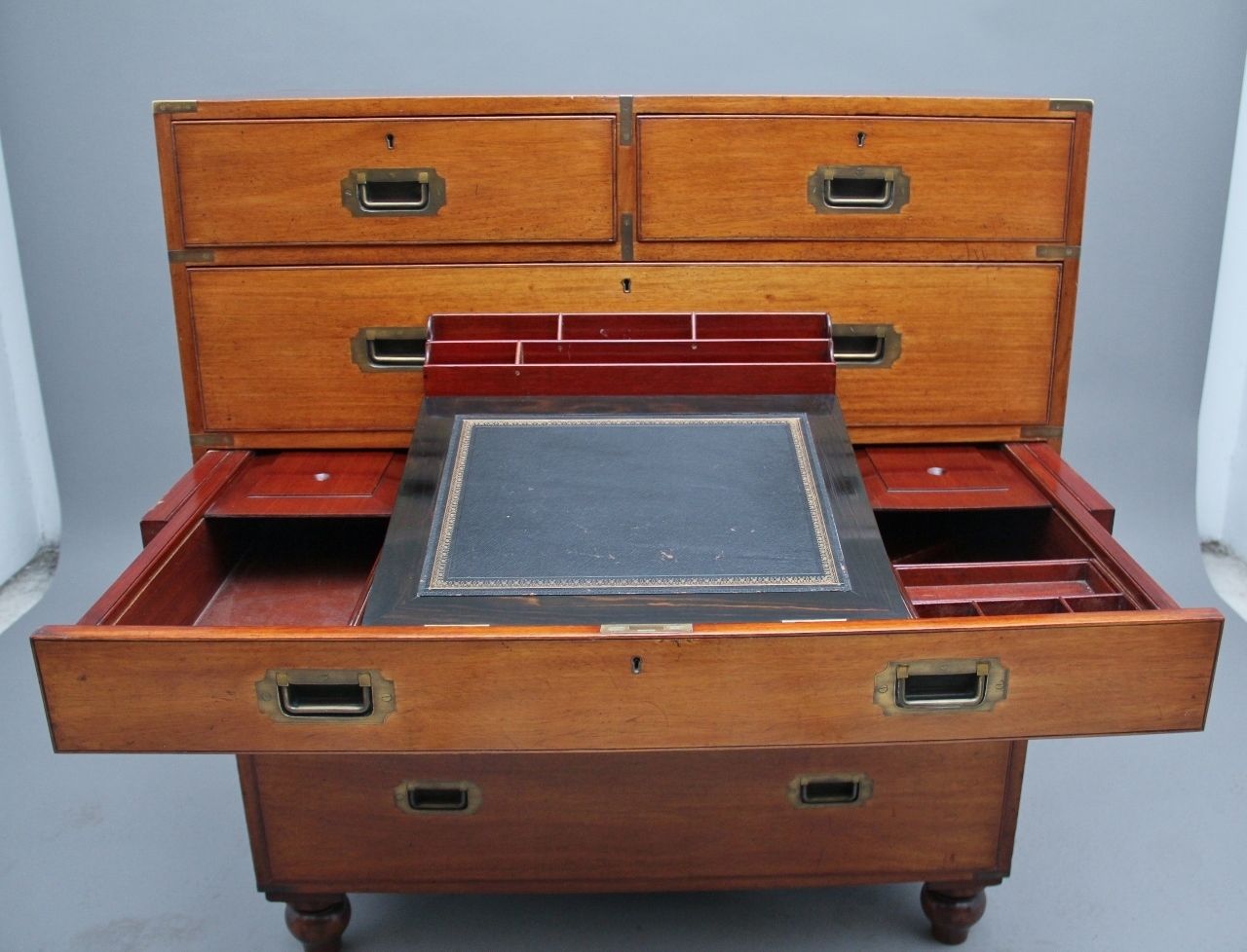 Furniture 19th Century Mahogany Military Secretaire Chest photo