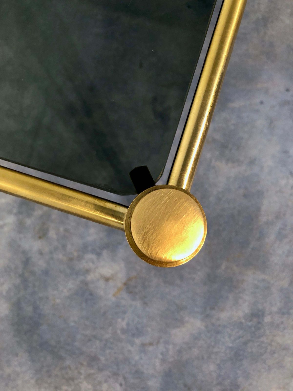 photo vinterior Italian Mid Century Modern Brass And Smoked Glass Nesting Tables, 1970s