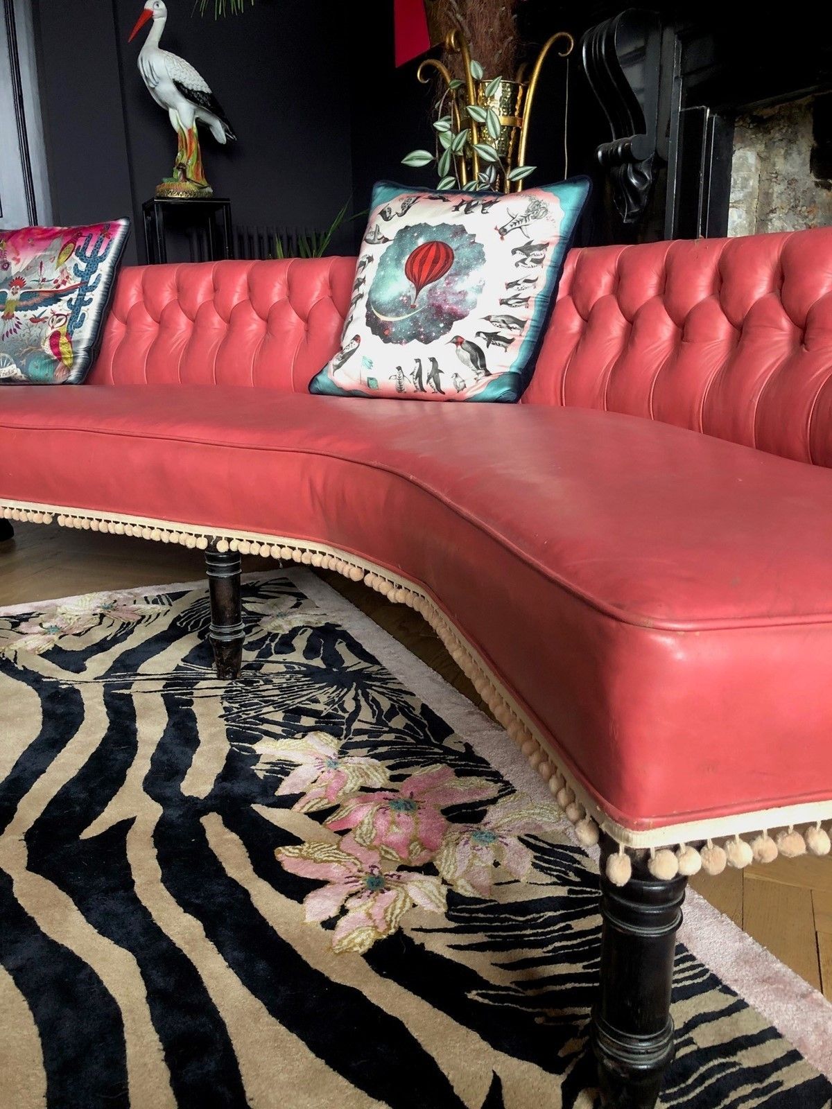 Antique Raspberry Leather Sofa photo vintage
