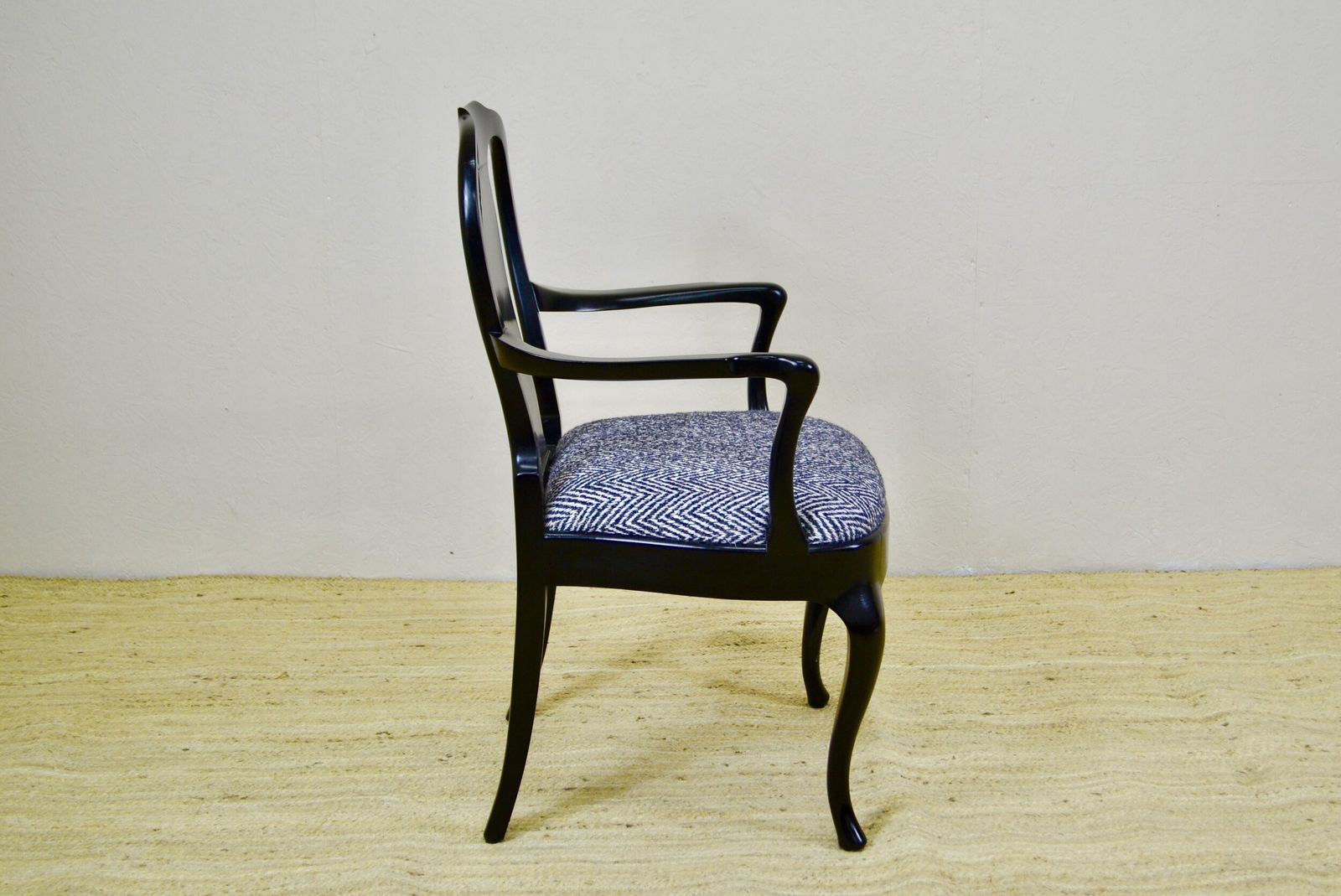 Rocco Style 19c. Ebonised Side Chair. Upholstered In Grey Chevron Fabric. photo furniture