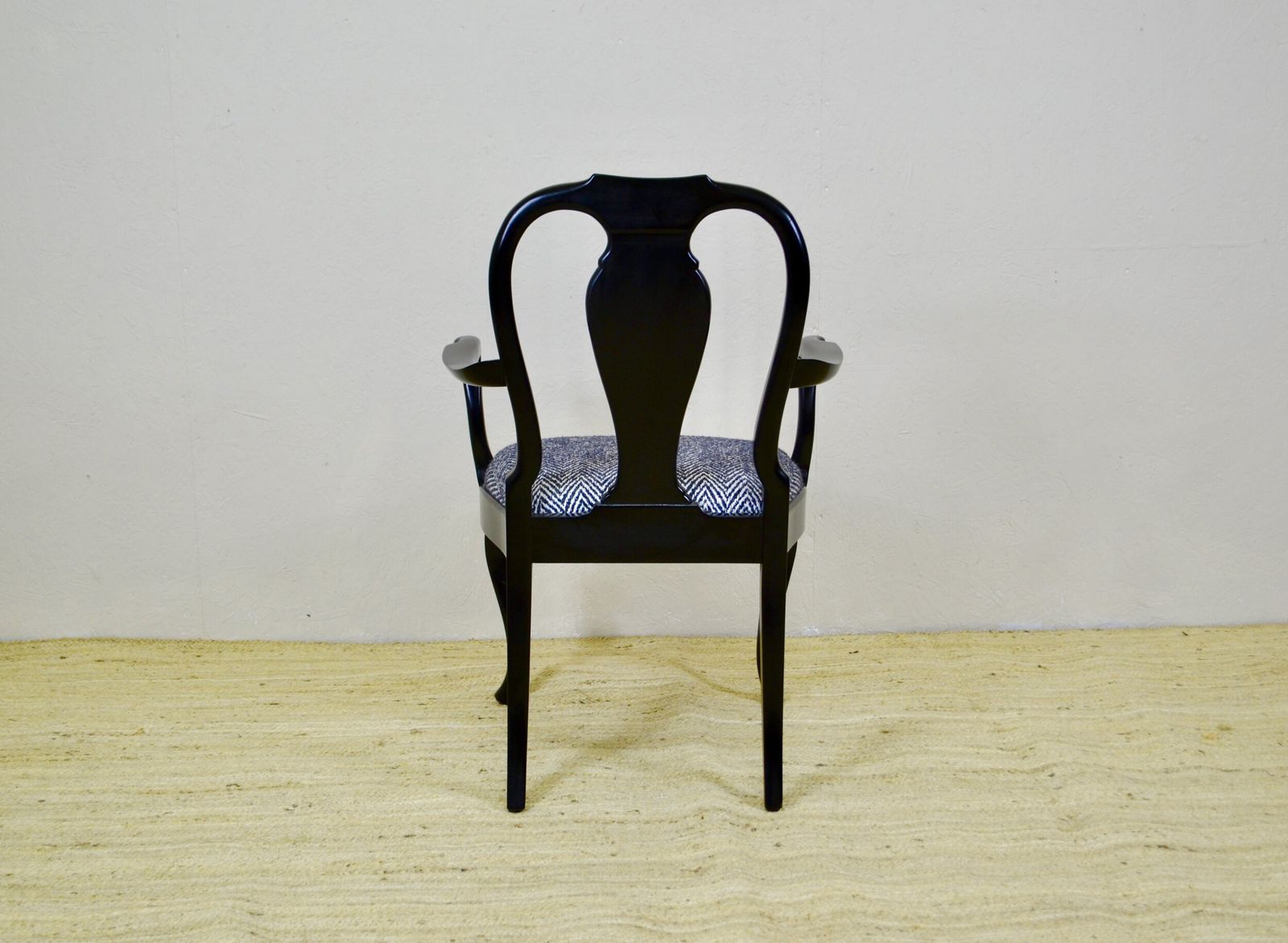 Rocco Style 19c. Ebonised Side Chair. Upholstered In Grey Chevron Fabric. photo for sale