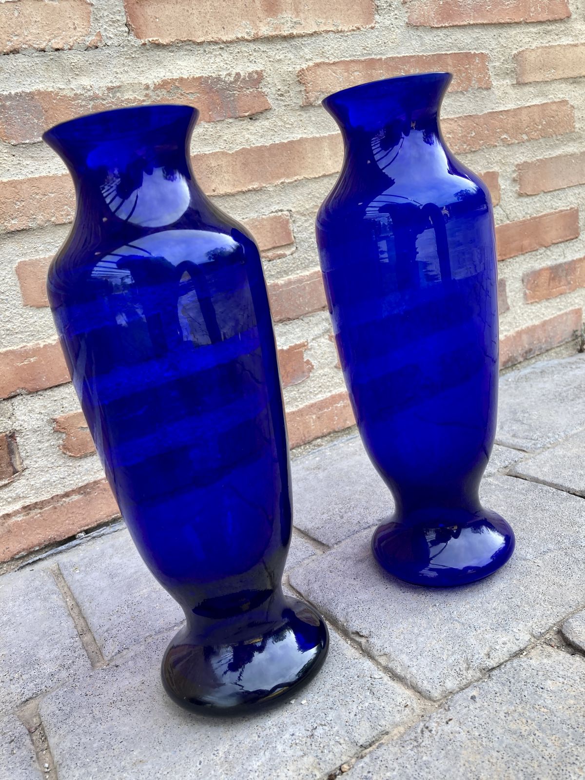 Colorful Pair Of Cobalt Blue Vintage Italian Murano Glass Vases photo buy
