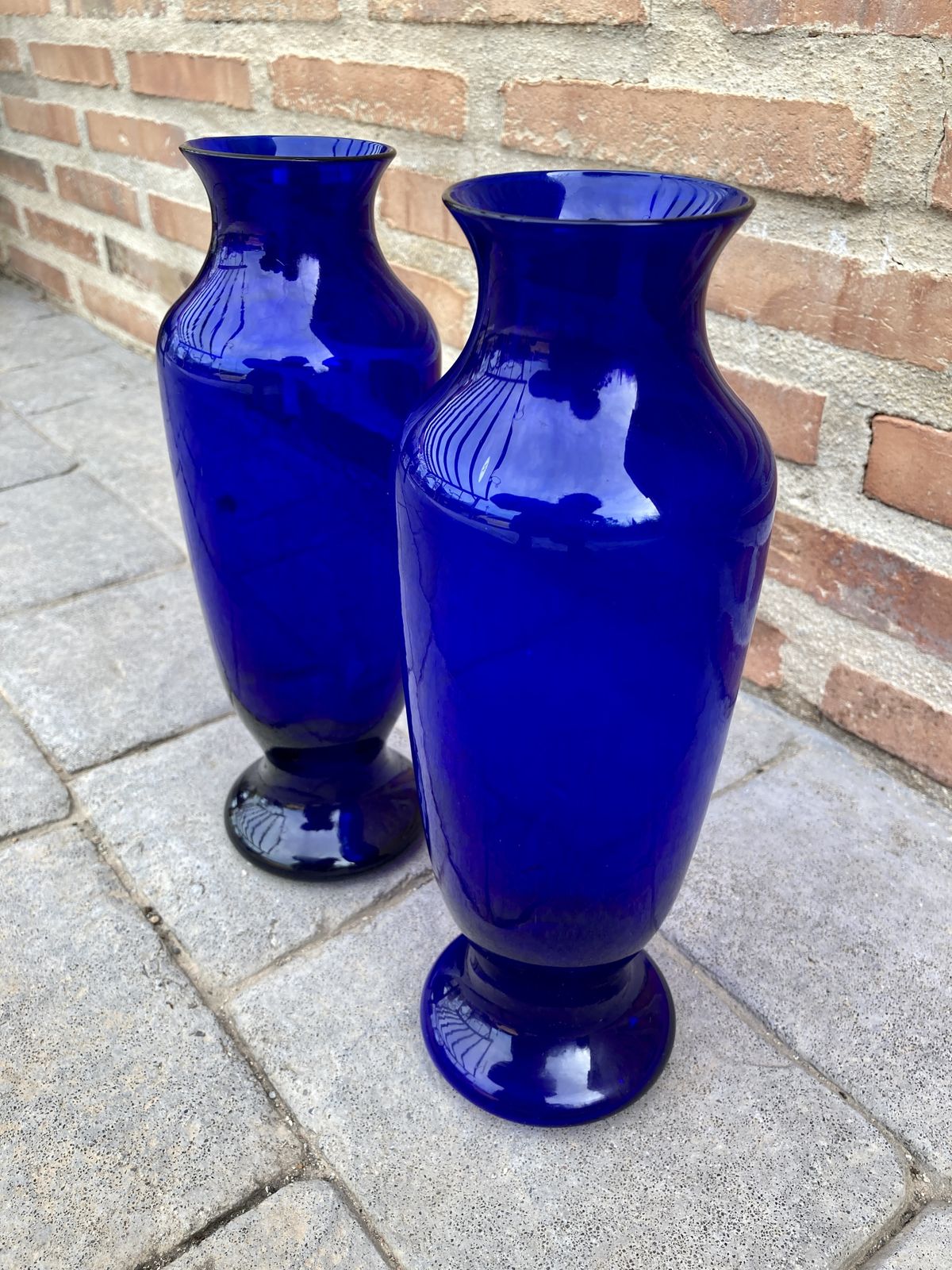 Colorful Pair Of Cobalt Blue Vintage Italian Murano Glass Vases photo vintage