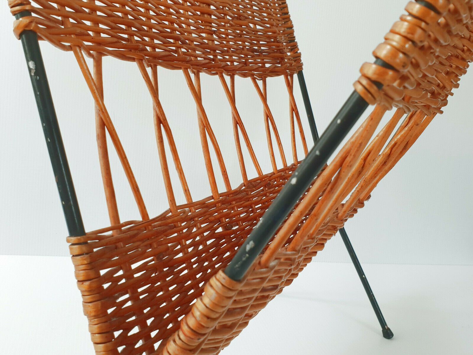 Large Vintage 1950 Magazine Rack In Rattan & Steel 50s 50s Rockabilly 1950s photo buy