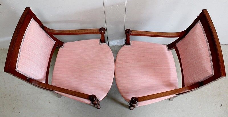 photo vintage Pair Of Mahogany Armchairs, Consulate Period Early, 19th Century
