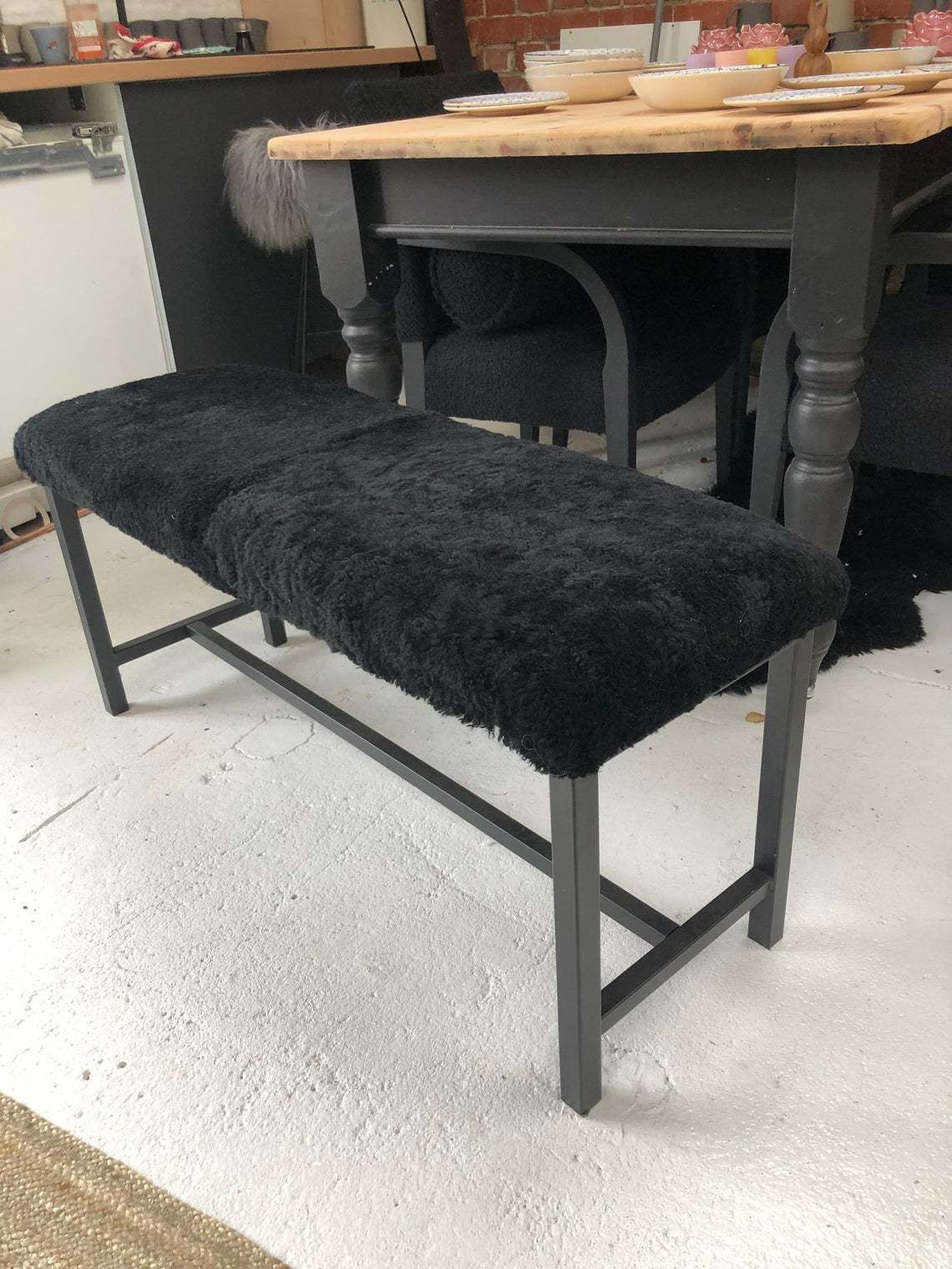 photo furniture Sheepskin Covered Bench Genuine Sheepskin Bench