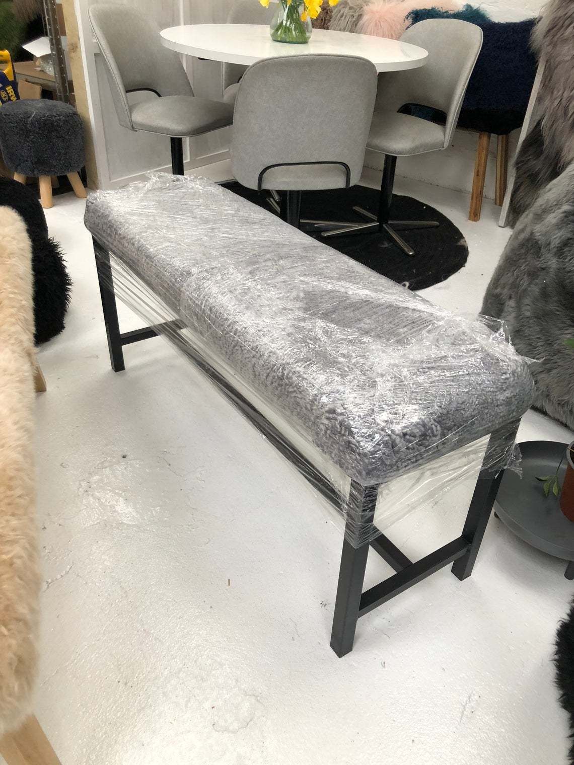 photo for sale Sheepskin Covered Bench Genuine Sheepskin Bench