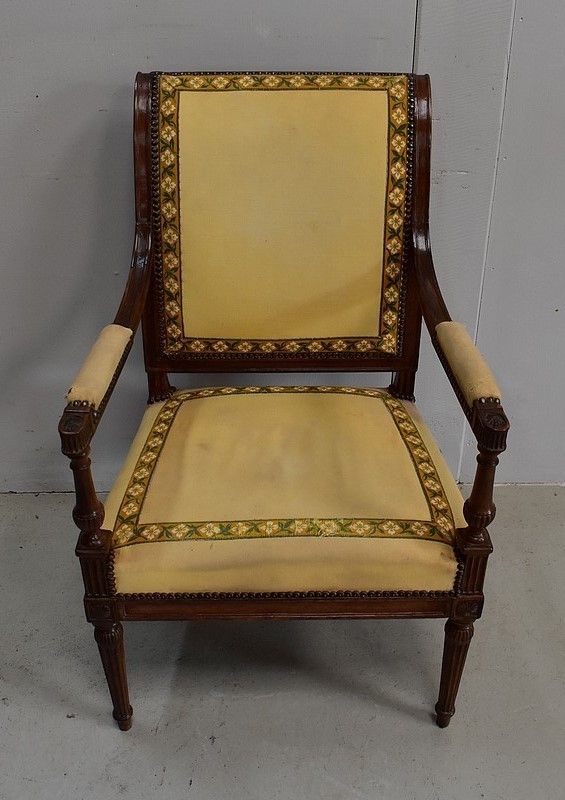 Walnut Armchair, Louis XVI Period, Early 19th Century