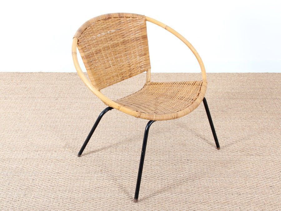 Scandinavian Round Rattan Armchair, 1950s photo vinterior