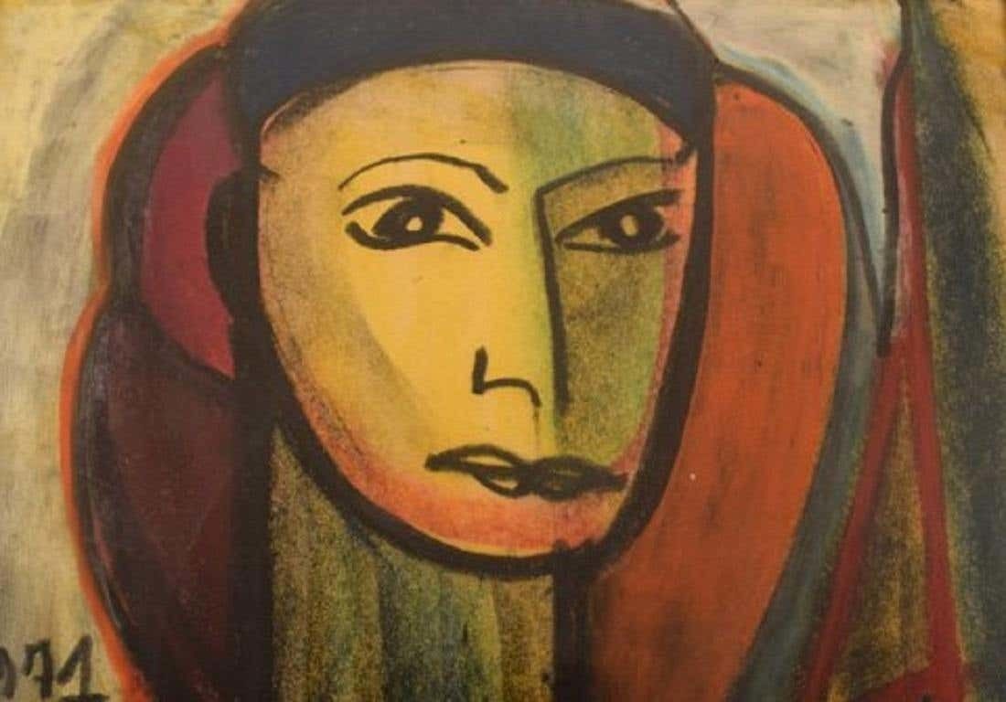 Dorlen Court, Mixed Media On Paper, Cubist Portrait Of A Woman, Dated 1971 photo for sale