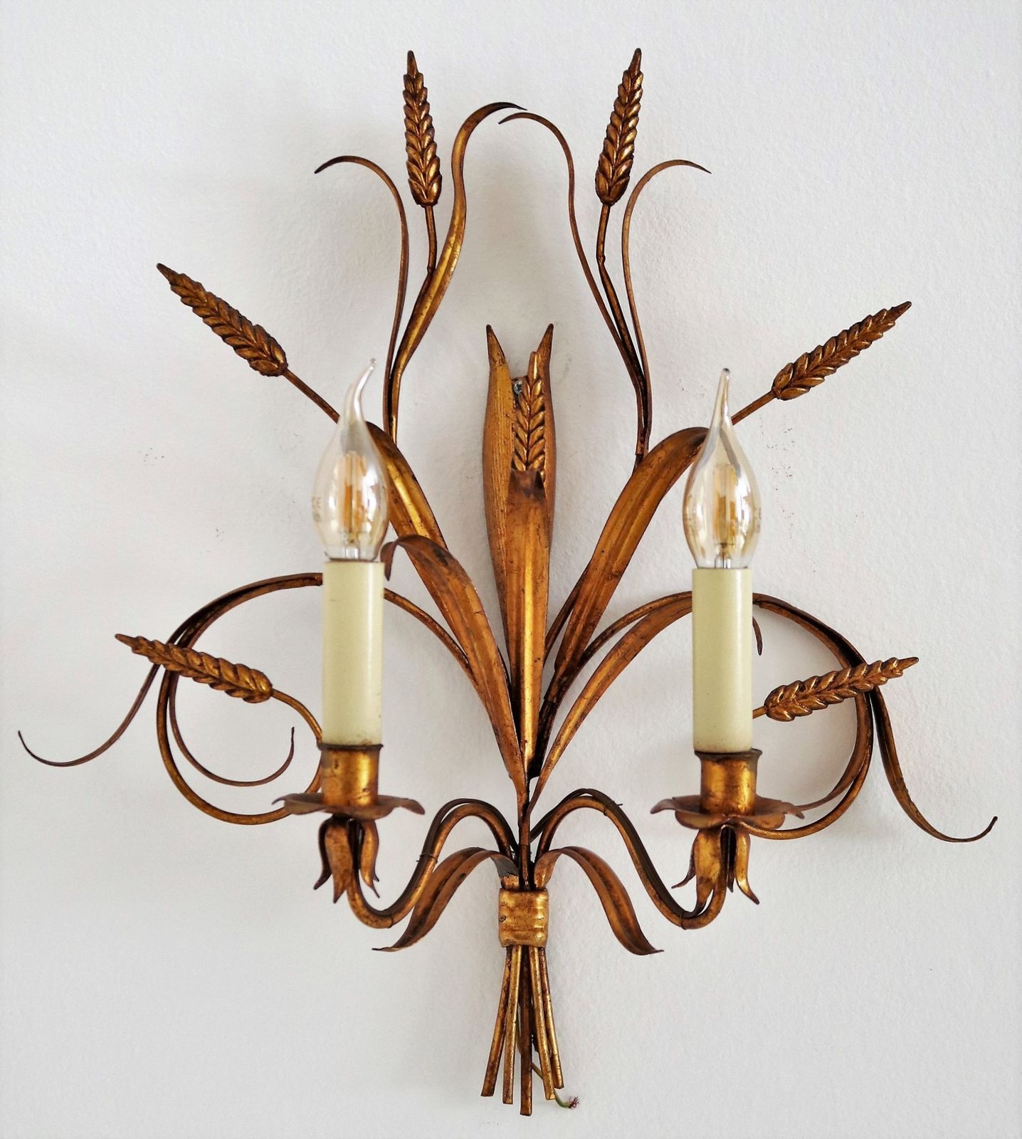 Italian Midcentury Gilt Tole Wall Sconces With Wheat Sheaf, 1950s, Set Of Five photo Lighting