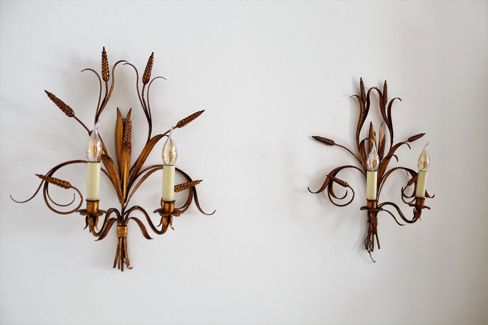 Lighting Italian Midcentury Gilt Tole Wall Sconces With Wheat Sheaf, 1950s, Set Of Five photo