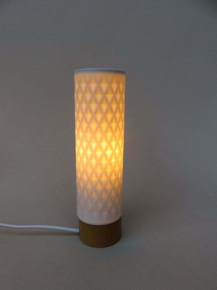 Small Minimalist Wooden Table Lamps With Porcelain Shades From Wallendorfer Porzellanmanufaktur, 1960s, Set Of 2 photo 2782.9