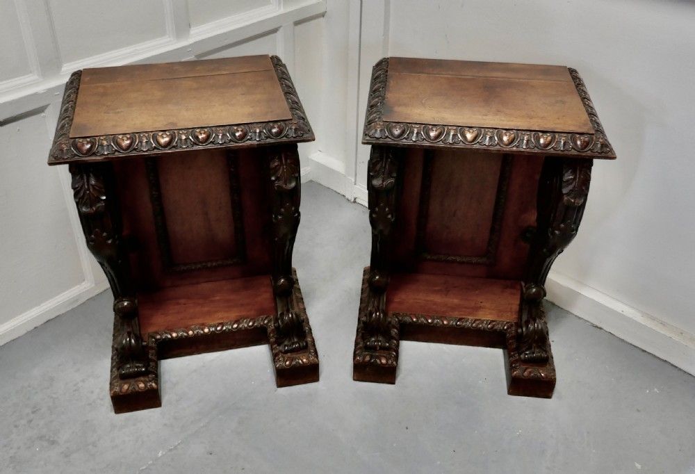 A Pair Of 19th Century Art Nouveau Gothic Carved Oak Console Pedestals photo furniture