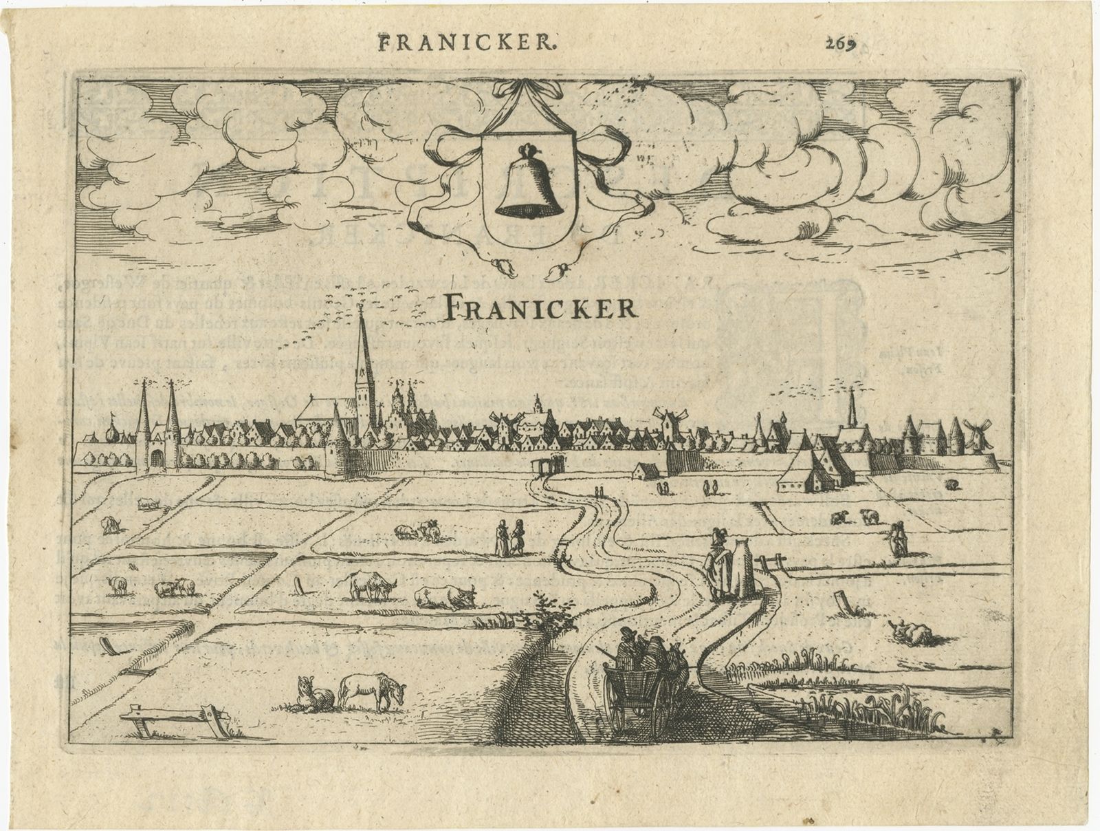 Antique Print Of Franeker By Guicciardini (1613)
